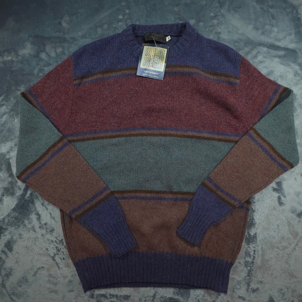 VTG Van Heusen Sportswear Mens XL Striped Wool Crewneck Sweater Made in USA NWT